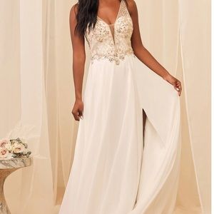 Lulu's Forever and Ever White Beaded Lace-Up Maxi